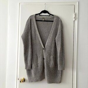 Free People Oversized Long Cardigan – Soft Gray Knit, Size Medium